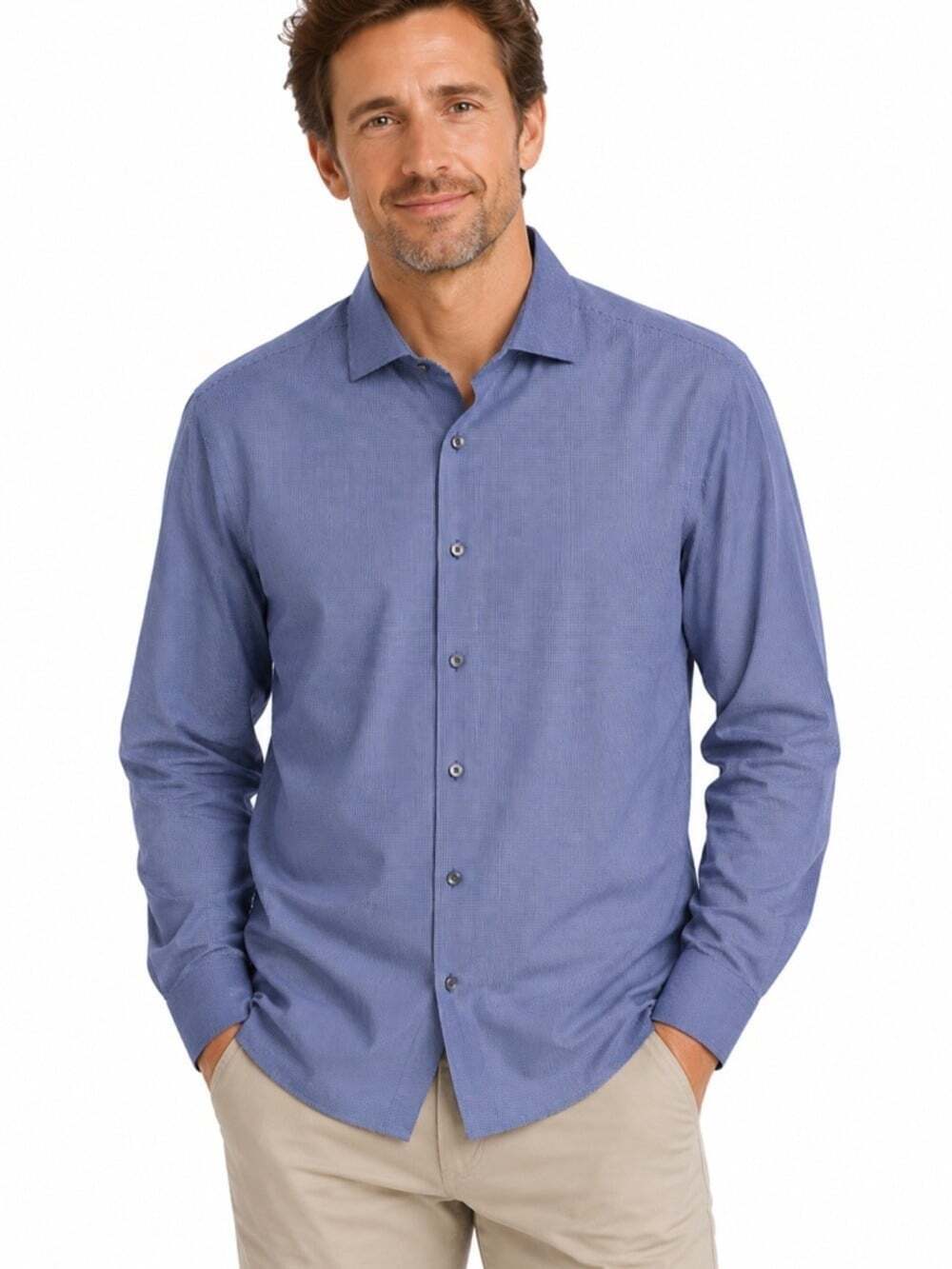 Calvin Klein Blue Check Gingham Regular Fit Long Sleeve Casual Button Shirt 16.5